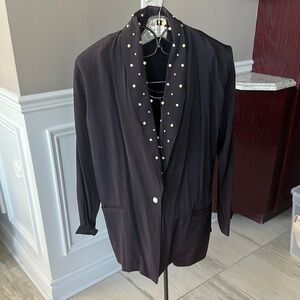 Elegant Black Blazer with Pearl Accents